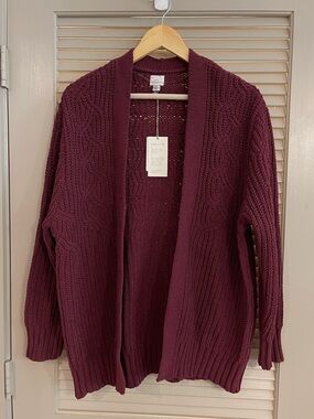 a new day Burgundy Open-Front Cable Knit Cardigan